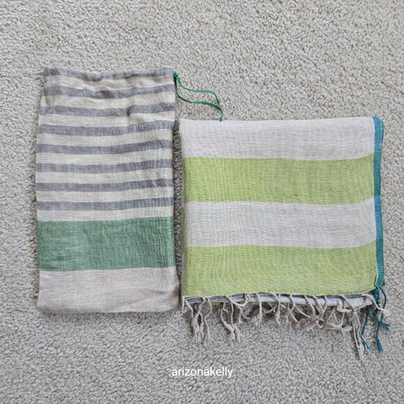 NWOT Linen Gudrun Sjödén Scarf Green Grey Sweden Scandinavian - Picture 4 of 15